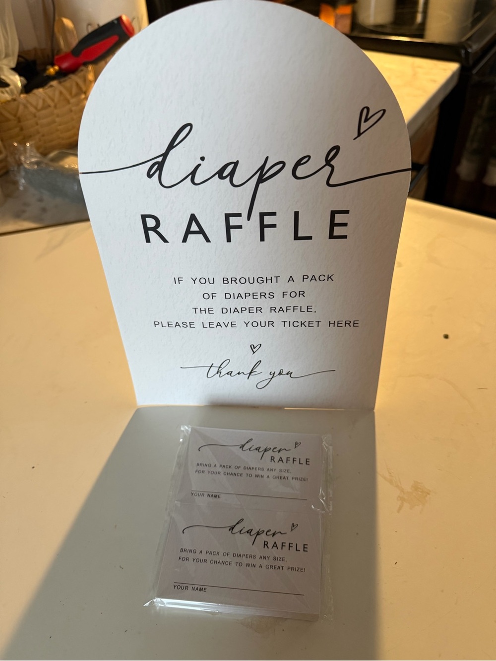 Diaper Raffle Sign and Tickets - White